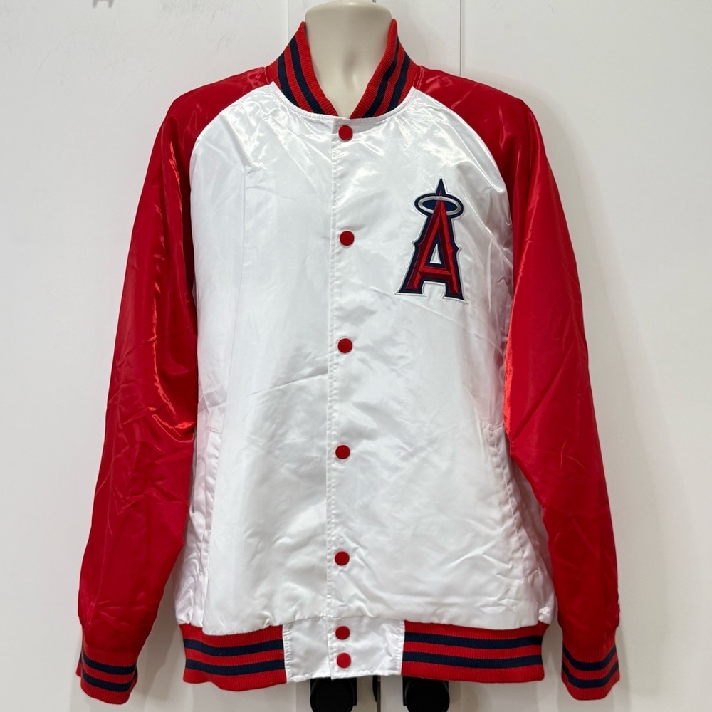 Starter Los Angeles Angels Varsity Full Snap Satin Jacket XXL Baseball Red White - Picture 4 of 15
